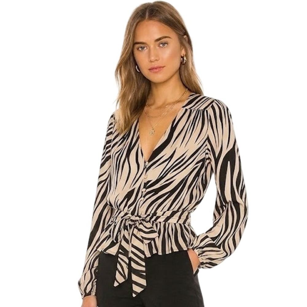 Sanctuary Zebra Print Faux Wrap-V neck Blouse NWT Size Small